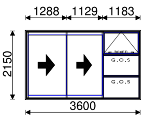 Residential Non-Thermal Double Glazed Duo Sliding door with Sash/fixed/fixed on Fixed panel 2150mm (H) x 3600mm (W)