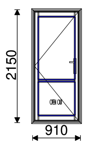 Residential Non-Thermal Double Glazed Open-out Hinged door w/ Vision rail  2150mm (H) x 910mm (W)