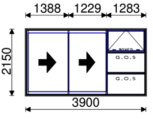 Residential Non-Thermal Double Glazed Duo Sliding door with Sash/fixed/fixed on Fixed panel 2150mm (H) x 3900mm (W)