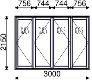 Residential Non-Thermal Double Glazed Bifold door 2+2 panel 2150mm (H) x 3000mm (W)