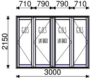 Residential Non-Thermal Double Glazed Bifold door 2+2 panel with layback  2150mm (H) x 3000mm (W)