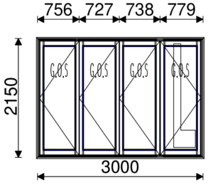 Residential Non-Thermal Double Glazed Bifold door 3+1 panel 2150mm (H) x 3000mm (W)