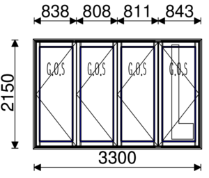 Residential Non-Thermal Double Glazed Bifold door 3+1 panel 2150mm (H) x 3300mm (W)
