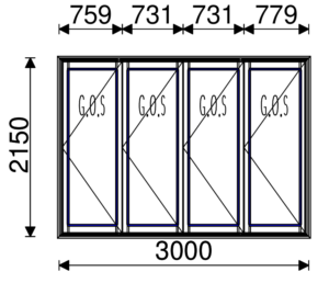 Residential Non-Thermal Double Glazed Bifold door 4-panel 2150mm (H) x 3000mm (W)