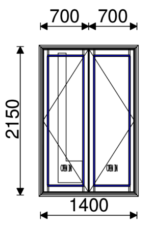 Residential Non-Thermal Double Glazed Open-in French door 2150mm (H) x 1400mm (W)