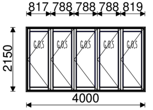 Residential Non-Thermal Double Glazed Bifold door 5-panel 2150mm (H) x 4000mm (W)