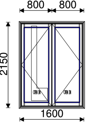 Residential Non-Thermal Double Glazed Open-in French door 2150mm (H) x 1600mm (W)
