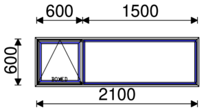 Residential Non-Thermal Double Glazed  Sash+Fixed Window 600mm (H) x 2100mm (W)