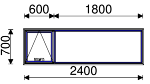 Residential Non-Thermal Double Glazed  Sash+Fixed Window 700mm (H) x 2400mm (W)