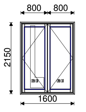 Residential Non-Thermal Double Glazed Open-out French door 2150mm (H) x 1600mm (W)